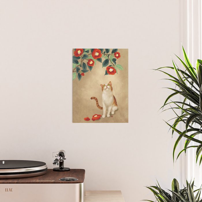 Cat and camellia flowers T1 Poster Gallery Image 2