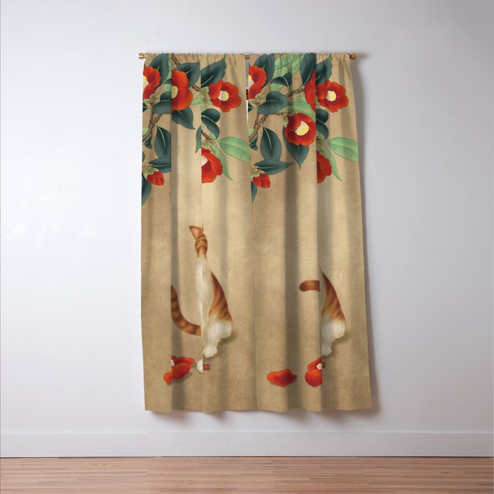 Cat and camellia flowers T1 Window Curtain Gallery Image 3