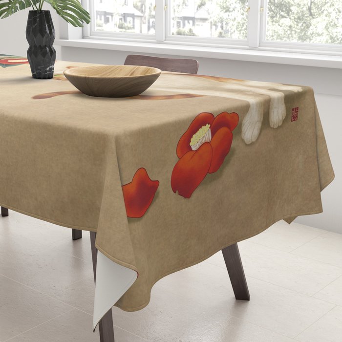 Cat and camellia flowers T1 Tablecloth Gallery Image 3