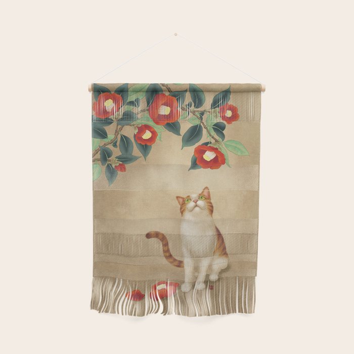 Cat and camellia flowers T1 Wall Hanging Gallery Image 1