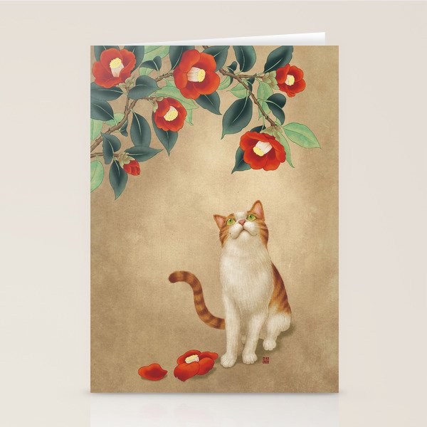 Cat and camellia flowers T1 Stationery Card Gallery Image 1