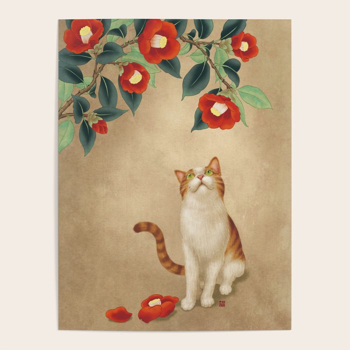 Cat and camellia flowers T1 Poster Gallery Image 4