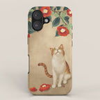 Cat and camellia flowers T1 iPhone Case Gallery Image 1