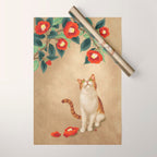 Cat and camellia flowers T1 Wrapping Paper Gallery Image 1