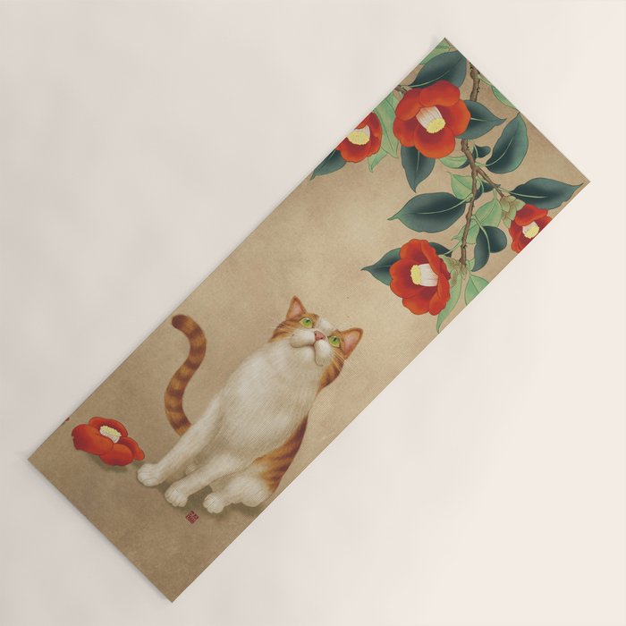 Cat and camellia flowers T1 Yoga Mat Gallery Image 1