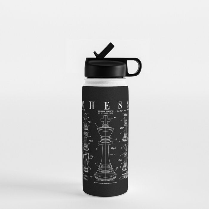 Chess King And Pieces Old Vintage Patent Drawing Print Water Bottle Gallery Image 1