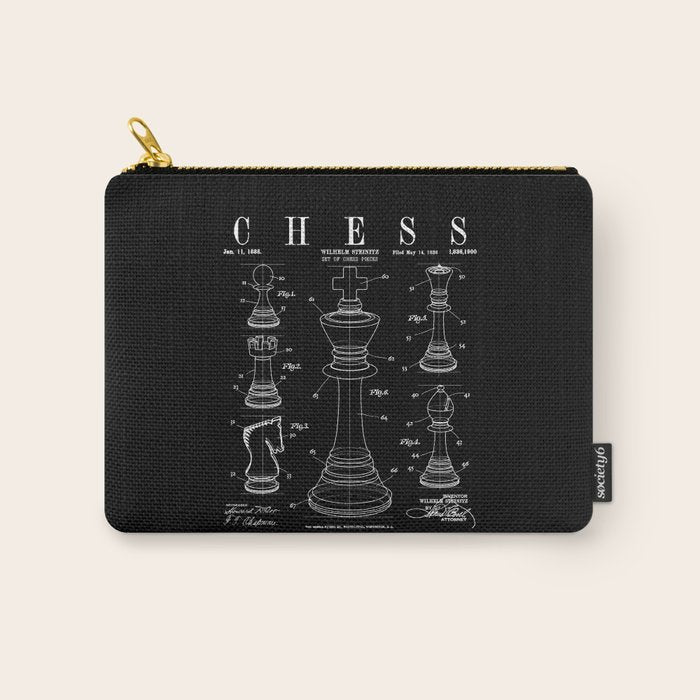 Chess King And Pieces Old Vintage Patent Drawing Print Carry All Pouch Gallery Image 1