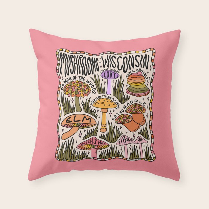 Mushrooms of Wisconsin Throw Pillow Gallery Image 6