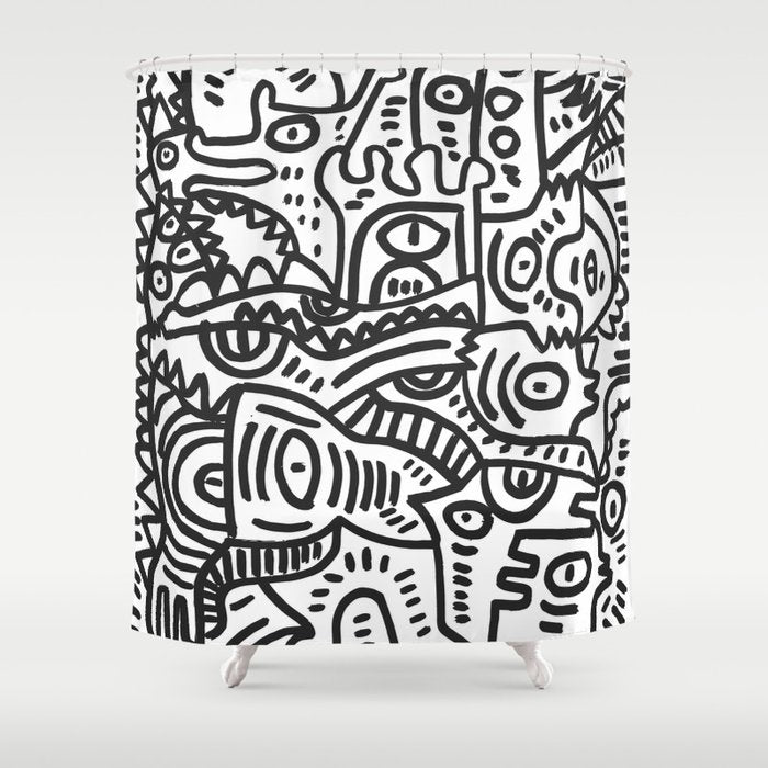 Black and White Street Art Graffiti King's Party Shower Curtain Gallery Image 1