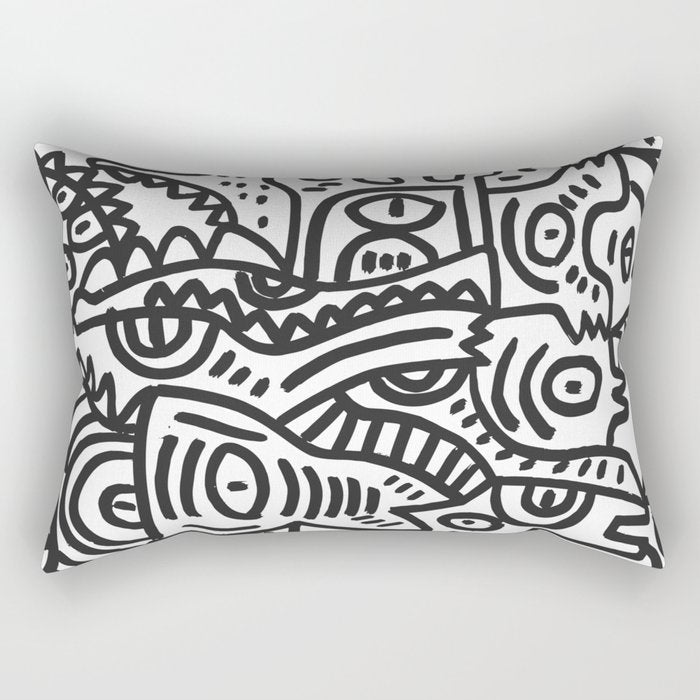 Black and White Street Art Graffiti King's Party Rectangular Pillow Gallery Image 1