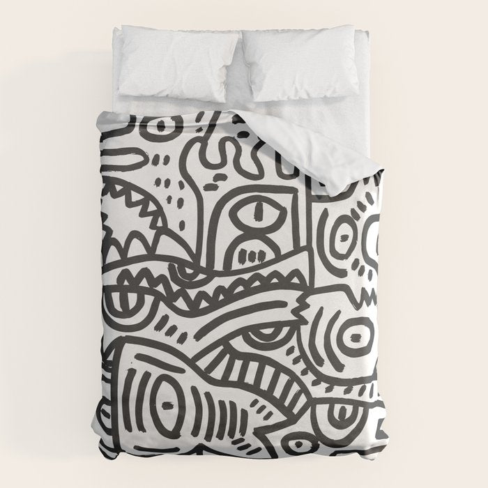 Black and White Street Art Graffiti King's Party Duvet Cover Gallery Image 1