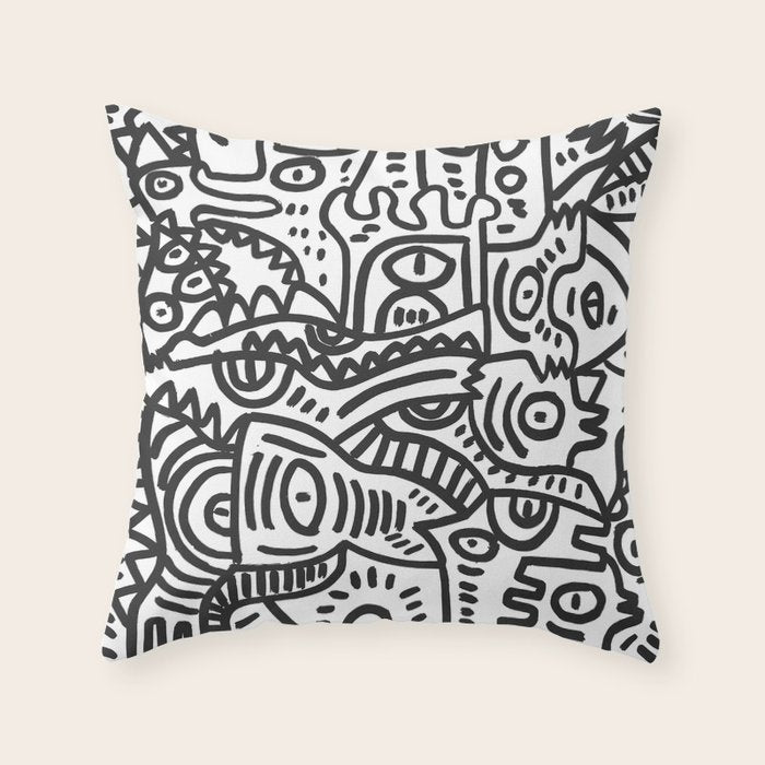 Black and White Street Art Graffiti King's Party Throw Pillow Gallery Image 6