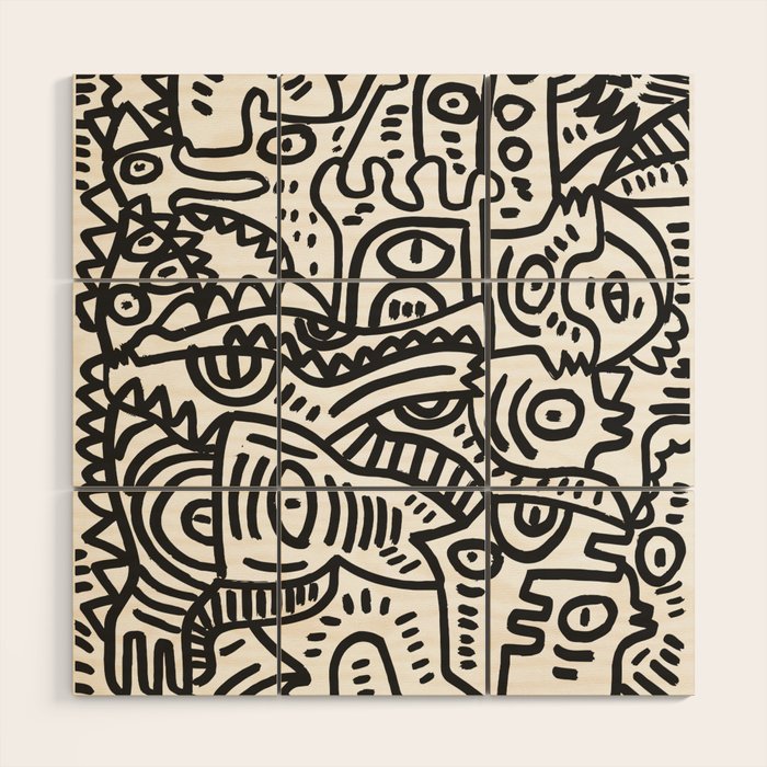 Black and White Street Art Graffiti King's Party Wood Wall Art Gallery Image 1