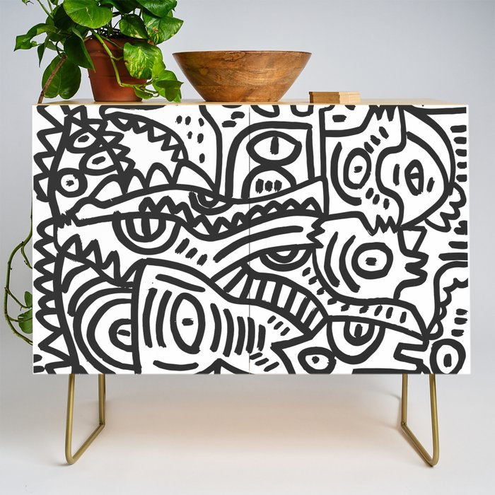 Black and White Street Art Graffiti King's Party Credenza Gallery Image 1