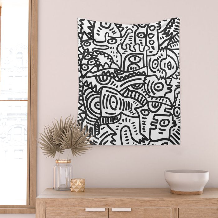 Black and White Street Art Graffiti King's Party Wall Tapestry Gallery Image 2