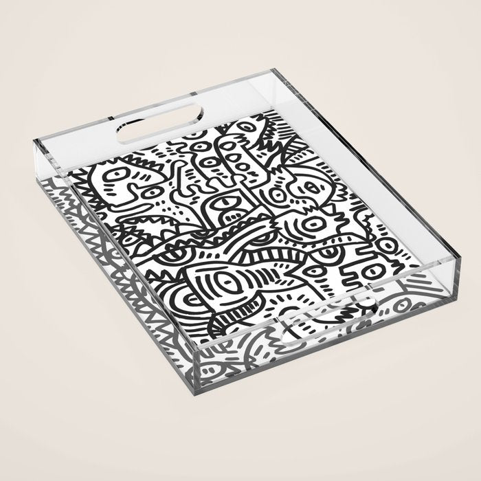 Black and White Street Art Graffiti King's Party Acrylic Tray Gallery Image 1