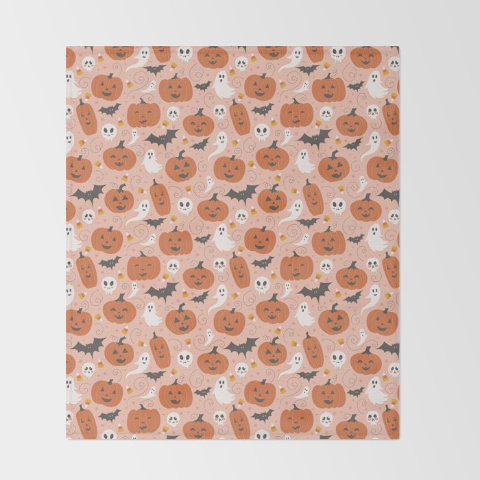 Pumpkin Party on Blush Pink Throw Blanket Gallery Image 2
