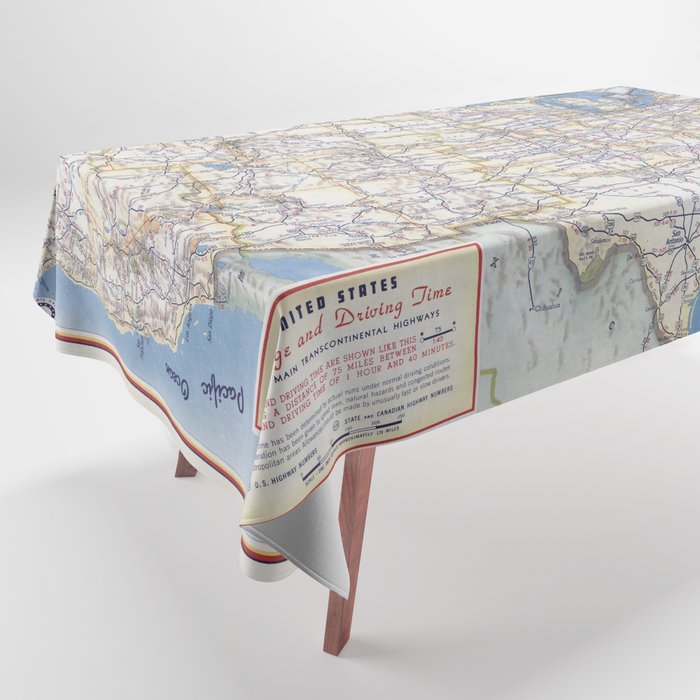 Flat road map of the united states of america 1951 Tablecloth Gallery Image 1