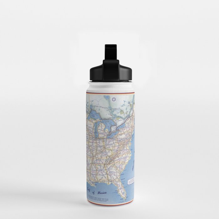 Flat road map of the united states of america 1951 Water Bottle Gallery Image 2