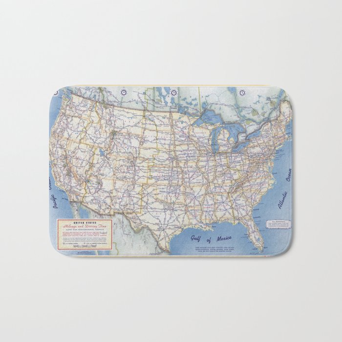 Flat road map of the united states of america 1951 Bath Mat Gallery Image 1