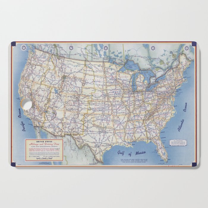 Flat road map of the united states of america 1951 Cutting Board Gallery Image 1