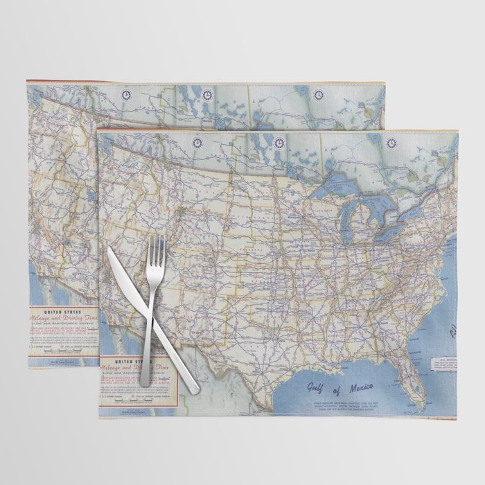 Flat road map of the united states of america 1951 Placemat Gallery Image 1