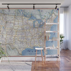 Flat road map of the united states of america 1951 Wall Mural Gallery Image 1