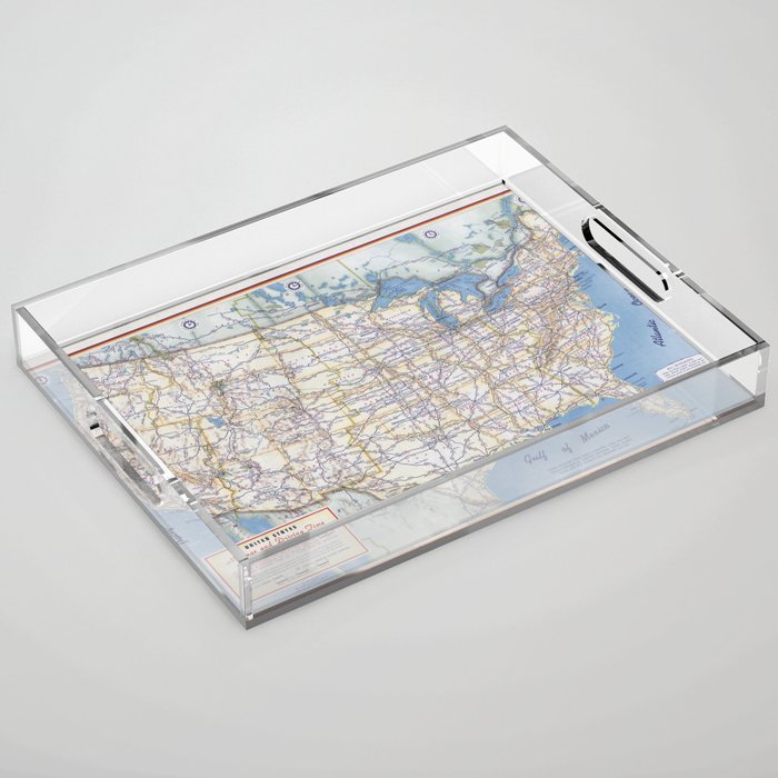 Flat road map of the united states of america 1951 Acrylic Tray Gallery Image 1