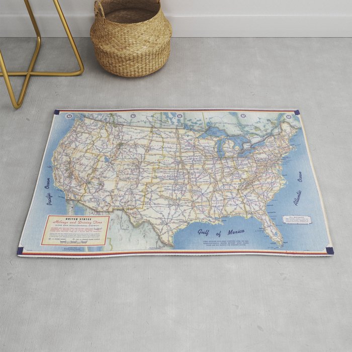 Flat road map of the united states of america 1951 Rug Gallery Image 1