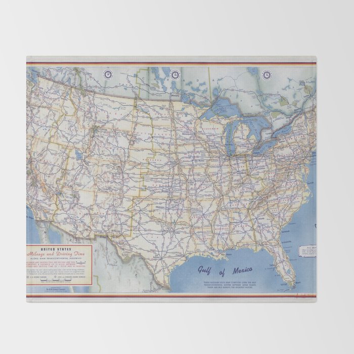 Flat road map of the united states of america 1951 Throw Blanket Gallery Image 2