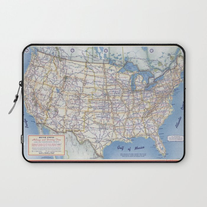 Flat road map of the united states of america 1951 Laptop Sleeve Gallery Image 1