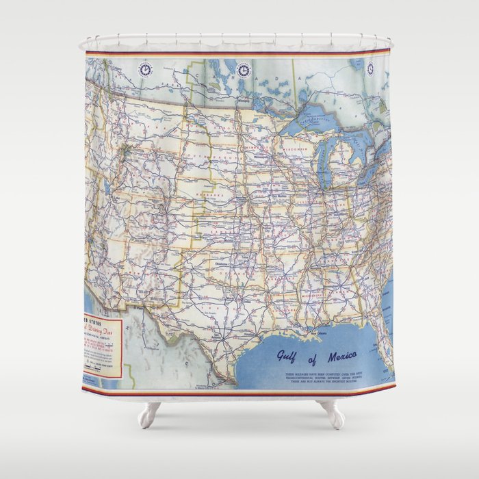 Flat road map of the united states of america 1951 Shower Curtain Gallery Image 1