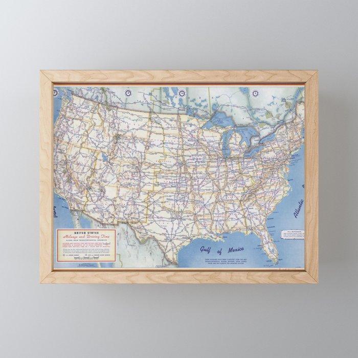Flat road map of the united states of america 1951 Mini Art Print