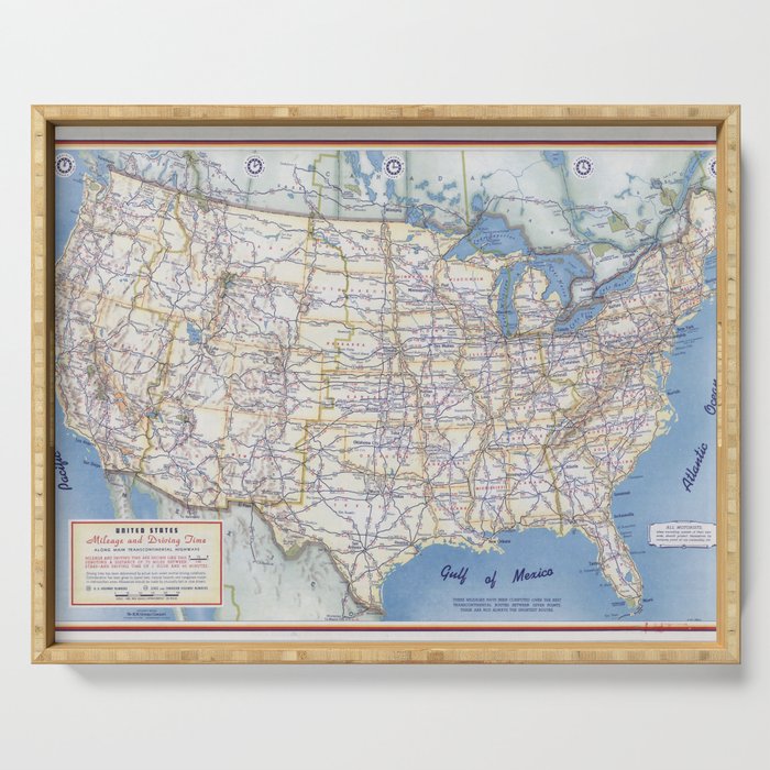 Flat road map of the united states of america 1951 Serving Tray Gallery Image 1