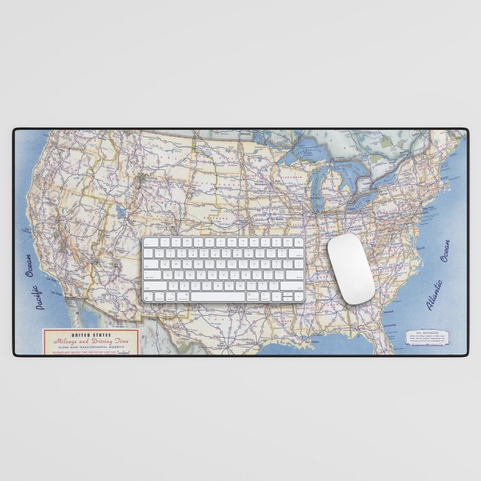 Flat road map of the united states of america 1951 Desk Mat Gallery Image 1