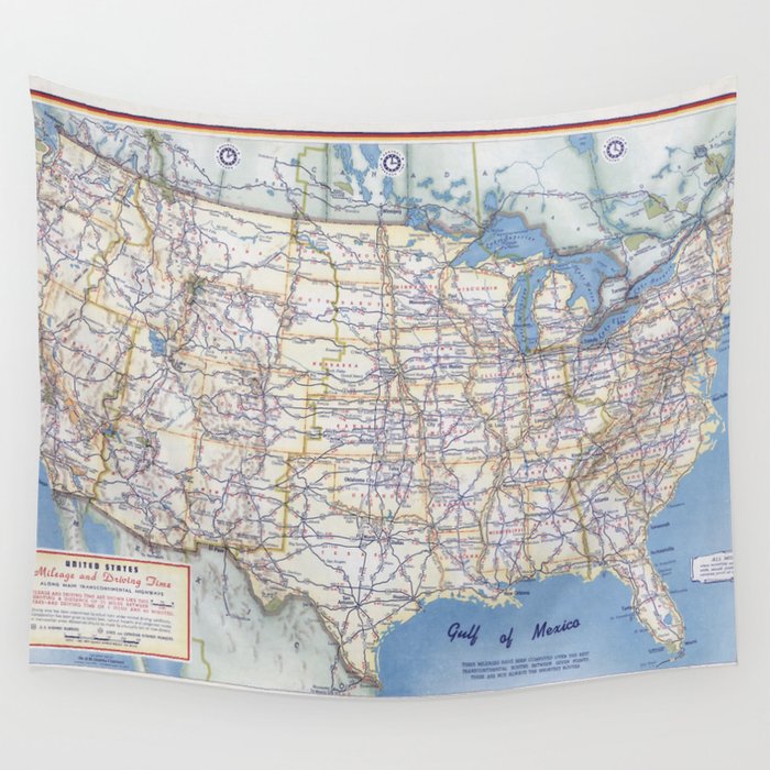 Flat road map of the united states of america 1951 Wall Tapestry Gallery Image 4