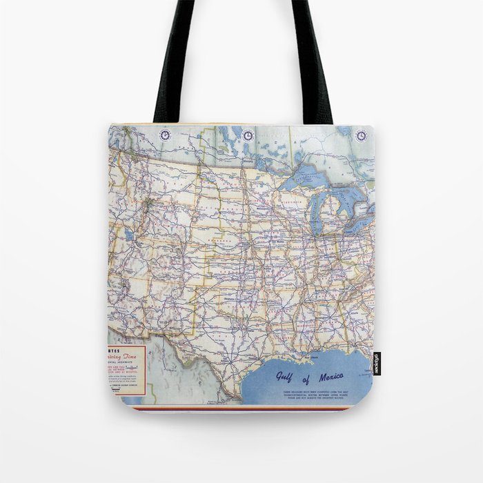 Flat road map of the united states of america 1951 Tote Bag Gallery Image 1