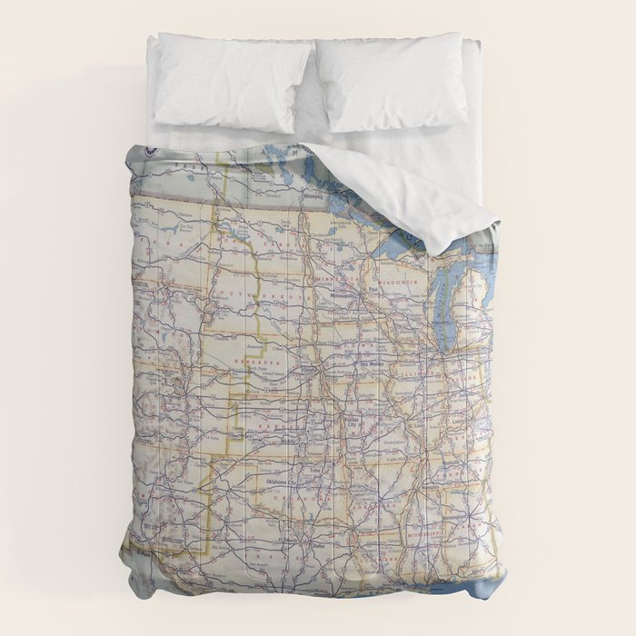 Flat road map of the united states of america 1951 Comforter Gallery Image 6