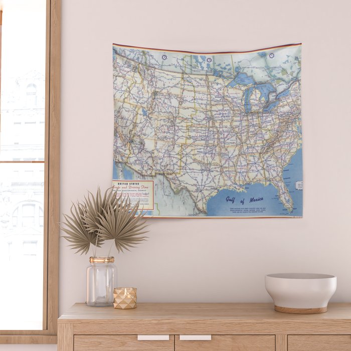 Flat road map of the united states of america 1951 Wall Tapestry Gallery Image 2