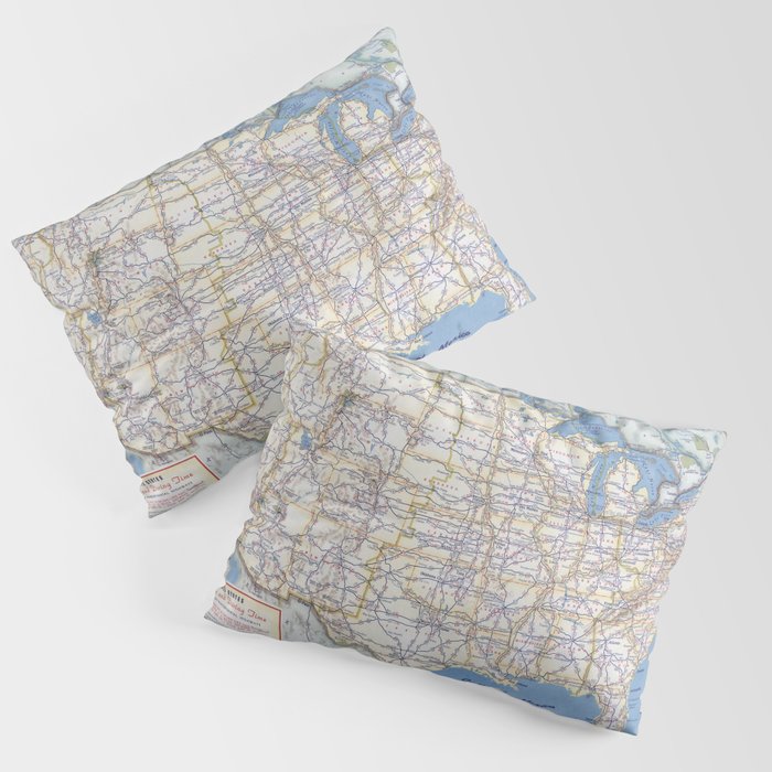 Flat road map of the united states of america 1951 Pillow Sham Gallery Image 3