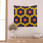 Tivoli Flowers Retro Floral Pattern Avocado Lime Blue Orange Wall Tapestry Gallery Image 2