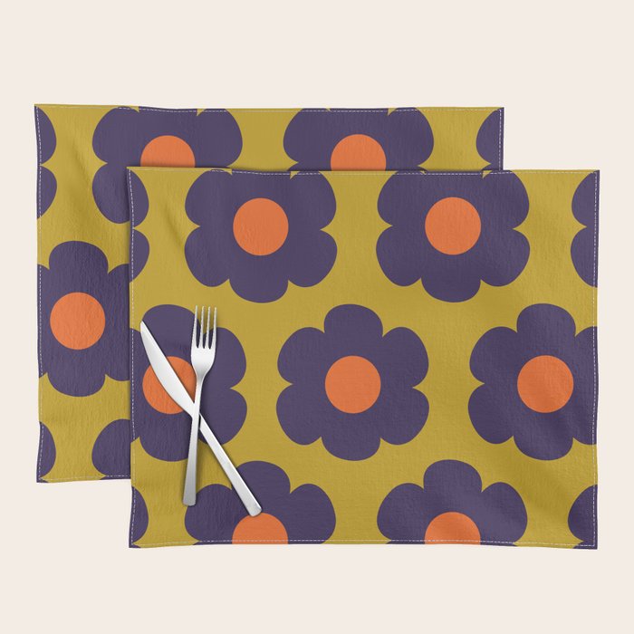 Tivoli Flowers Retro Floral Pattern Avocado Lime Blue Orange Placemat Gallery Image 1