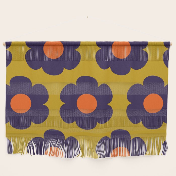 Tivoli Flowers Retro Floral Pattern Avocado Lime Blue Orange Wall Hanging Gallery Image 1