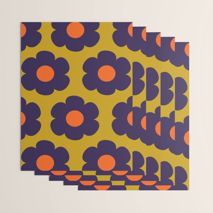 Tivoli Flowers Retro Floral Pattern Avocado Lime Blue Orange Wrapping Paper Gallery Image 3