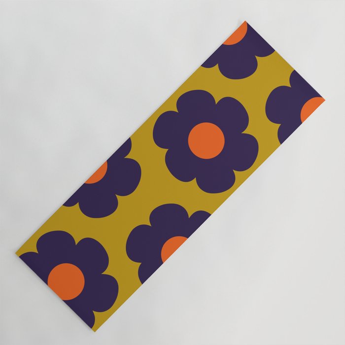 Tivoli Flowers Retro Floral Pattern Avocado Lime Blue Orange Yoga Mat Gallery Image 1