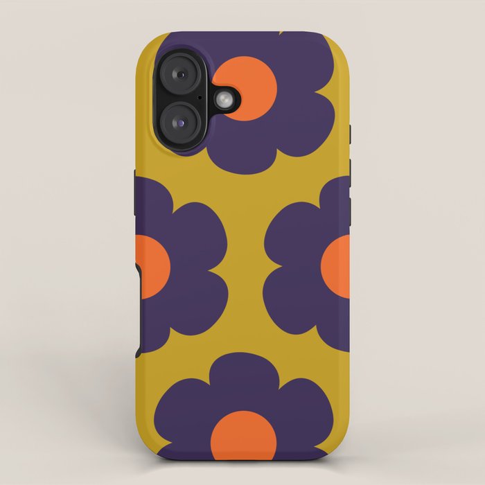 Tivoli Flowers Retro Floral Pattern Avocado Lime Blue Orange iPhone Case Gallery Image 1