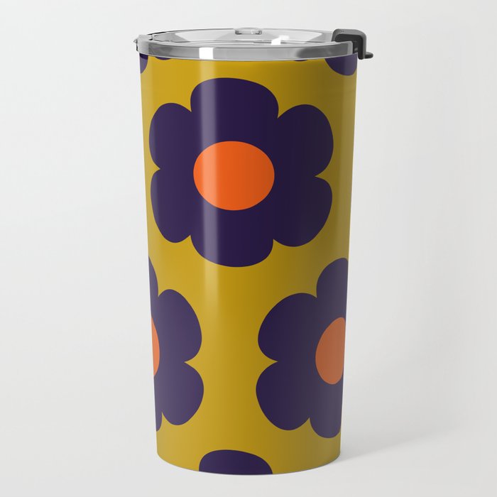 Tivoli Flowers Retro Floral Pattern Avocado Lime Blue Orange Travel Mug Gallery Image 2
