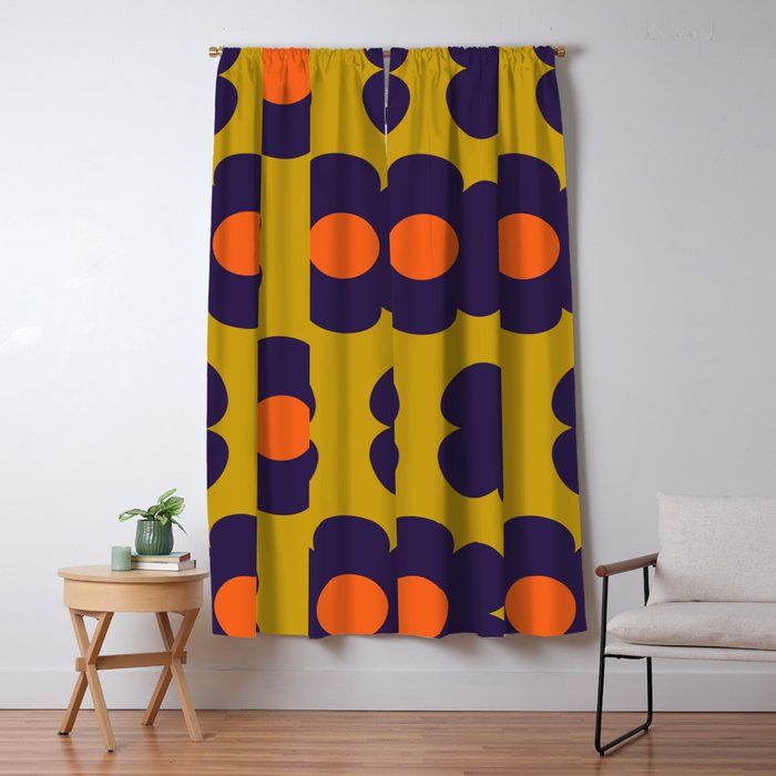 Tivoli Flowers Retro Floral Pattern Avocado Lime Blue Orange Window Curtain Gallery Image 1