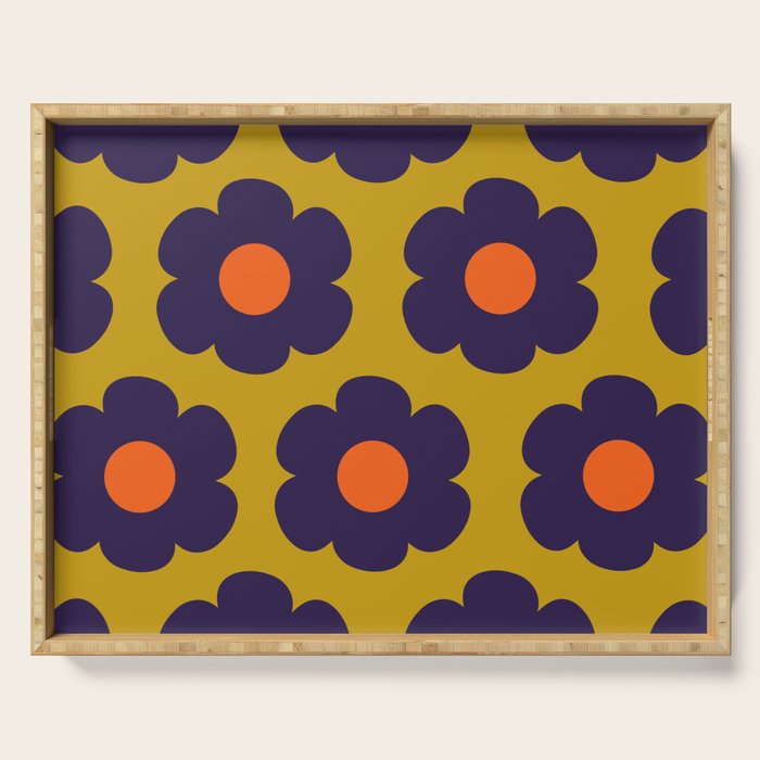 Tivoli Flowers Retro Floral Pattern Avocado Lime Blue Orange Serving Tray Gallery Image 1