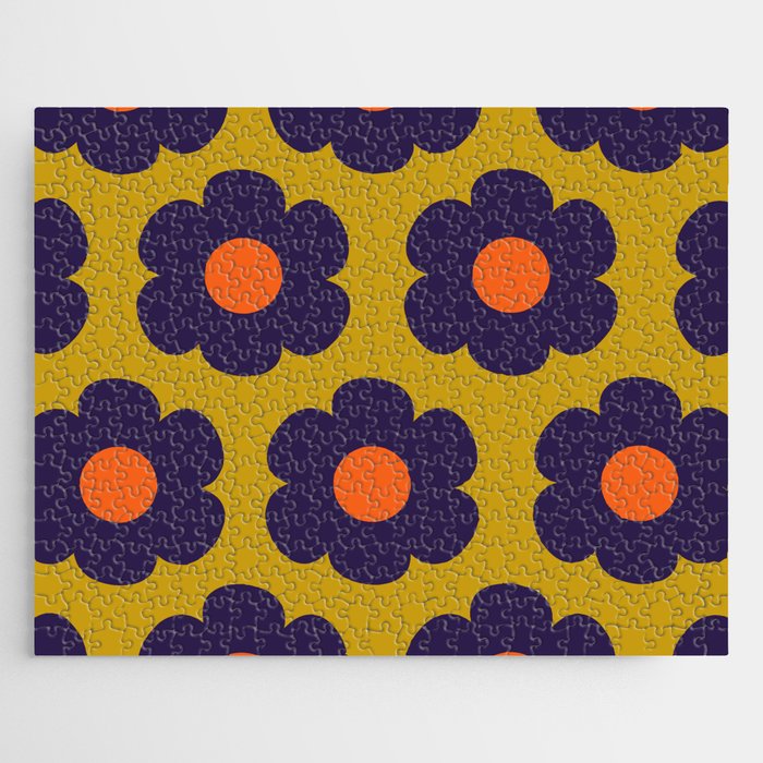 Tivoli Flowers Retro Floral Pattern Avocado Lime Blue Orange Jigsaw Puzzle Gallery Image 1